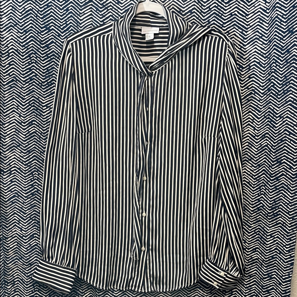 Liz Claiborne Navy and White Striped Shirt